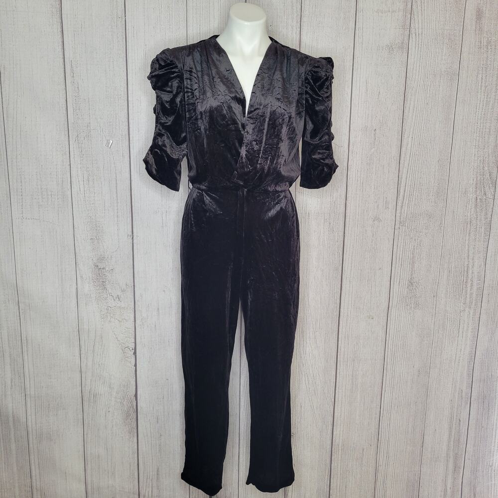 Vintage Especially Yours 80's Black Velvet Jumpsuit With Ruched Half Sleeves